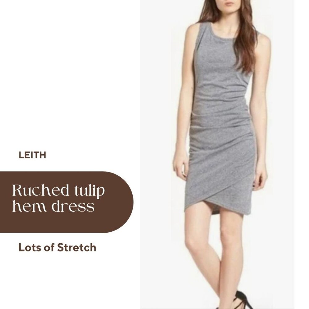 LEITH Ruched Gray Flattering Mini Tank Dress Summer